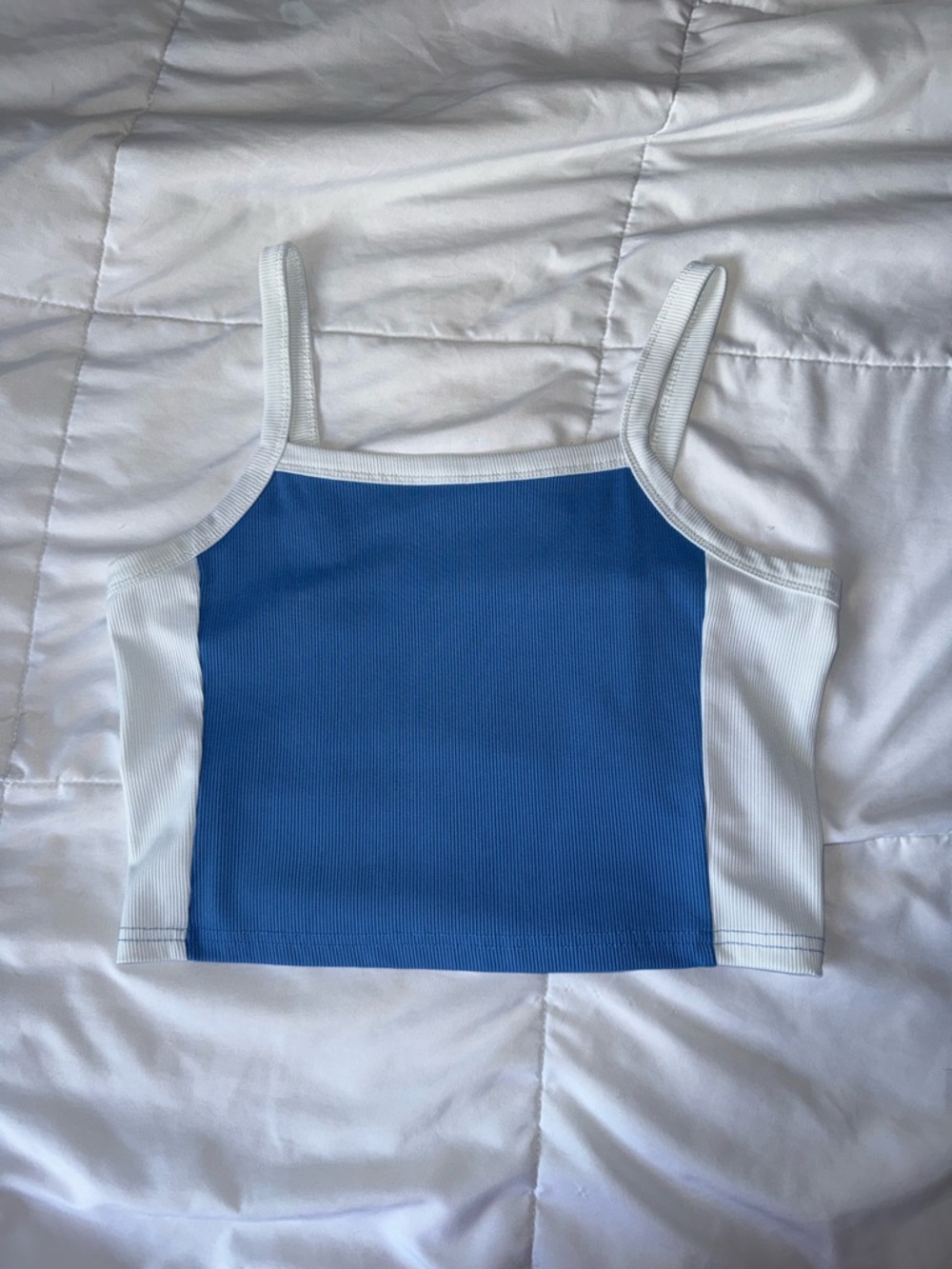 SHEIN Blue and White Colorblock Ribbed Crop Camisole